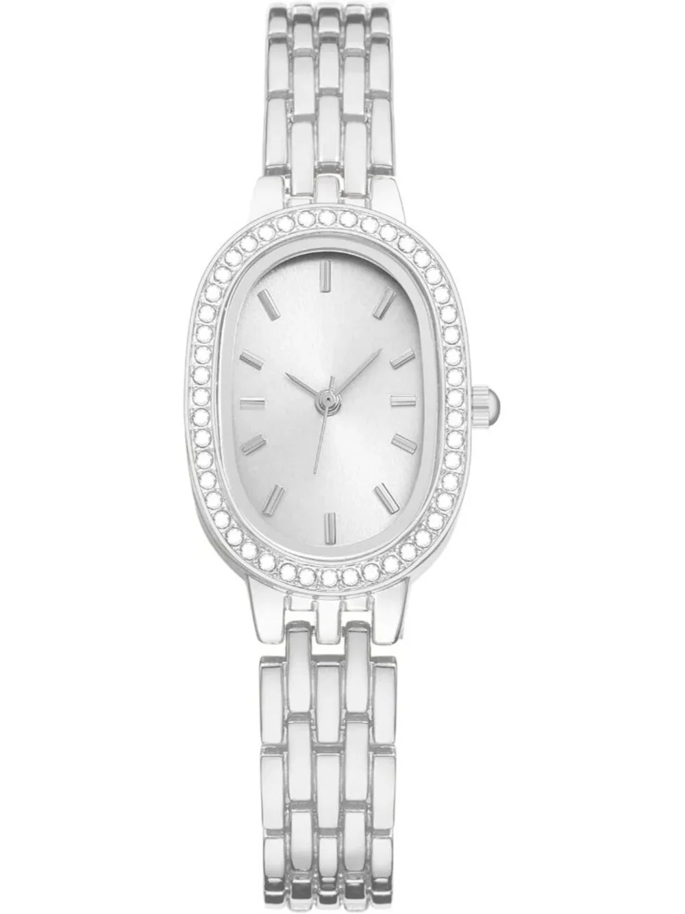Women's Silver Analog Quartz Steel Dainty Rectangle Waterproof Ovel Wrist Watch